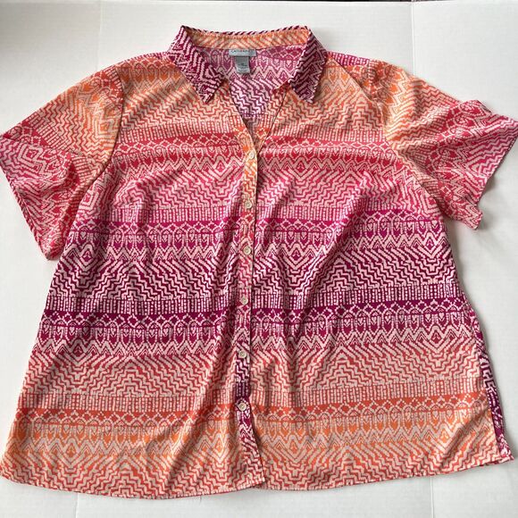 Catherines Tops - Catherines Button Up Shirt 2X Lightweight Comfortable Office Ombre‎ Colorful